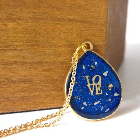 Gold Love Teardrop (Zaffre Blue) - Resin Necklace